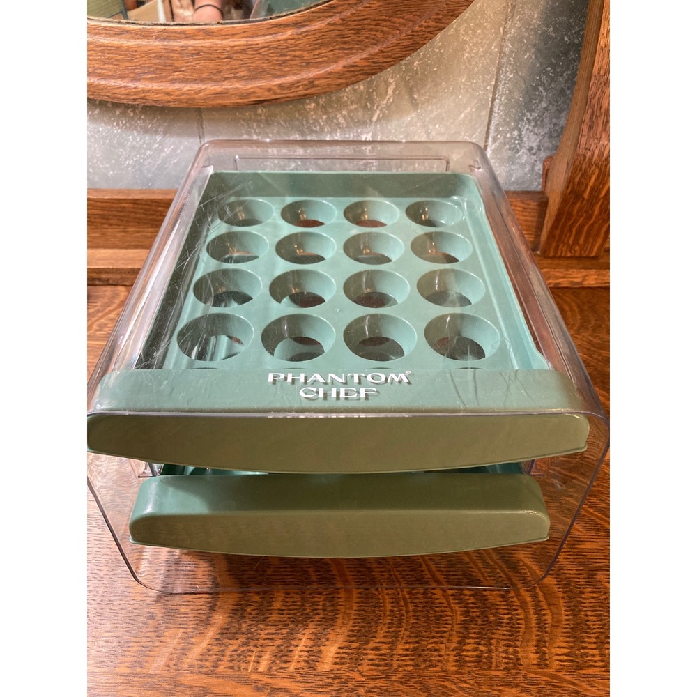Phantom Chef 2 Tier Egg Storage Container Sage Green 32 Count Fridge Organizer